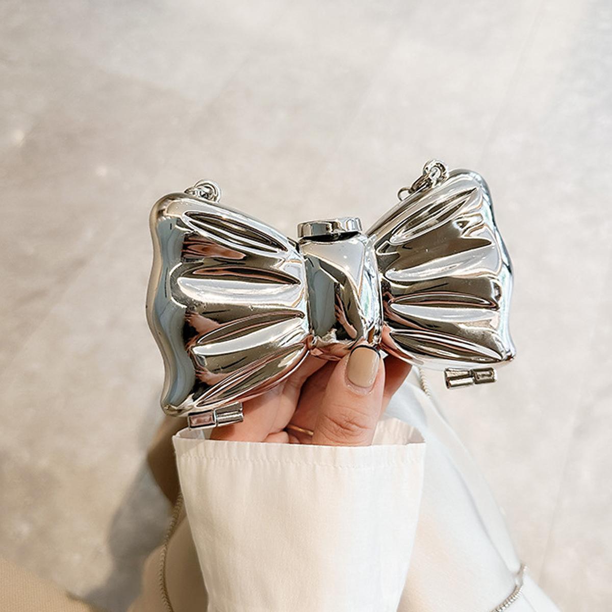 Women's Glossy Shiny Acrylic Mini Shoulder Bag - Bow Magnetic Buckle Chain Crossbody Purse, Compact Luxurious Silhouette Clutch for Evening Wedding, Formal Dresses Accessories, Bags, Gifts For Women, Handbags For Women