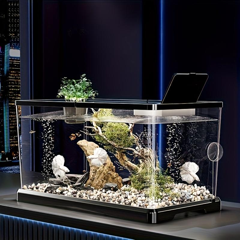 Aquarium starter kit, modern fish tank, transparent rectangular fish tank with lid - high-quality ABS material, medium/small size available. Suitable for freshwater fish, goldfish, and aquatic plants, modern and durable home decoration, easy to clean.
