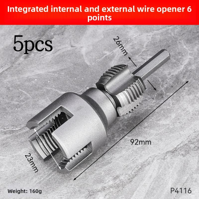 5pcs Heavy Duty Pipe Threading Tool Set/Integrated Internal And External Pipe Threading Tool - 1/2", 3/4", 1"+4 Internal And External Integrated Die Heads Internal/External Thread, Compatible with Electric Drill Pvc/Plastic Pipe Threading Tool