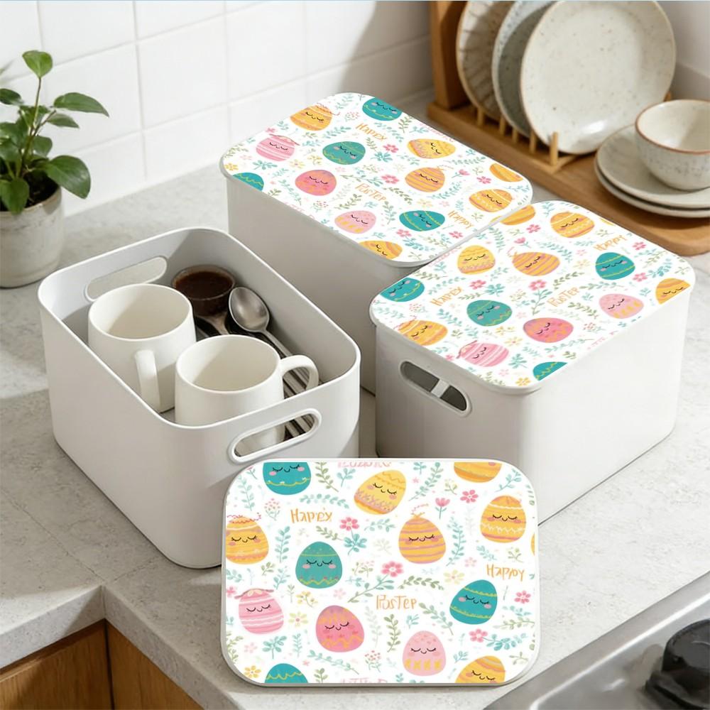 Plastic Storage Box with Lid, Spring Design, Beautiful Print Pattern, Party Desktop Organizer, Living Room Snack Holder