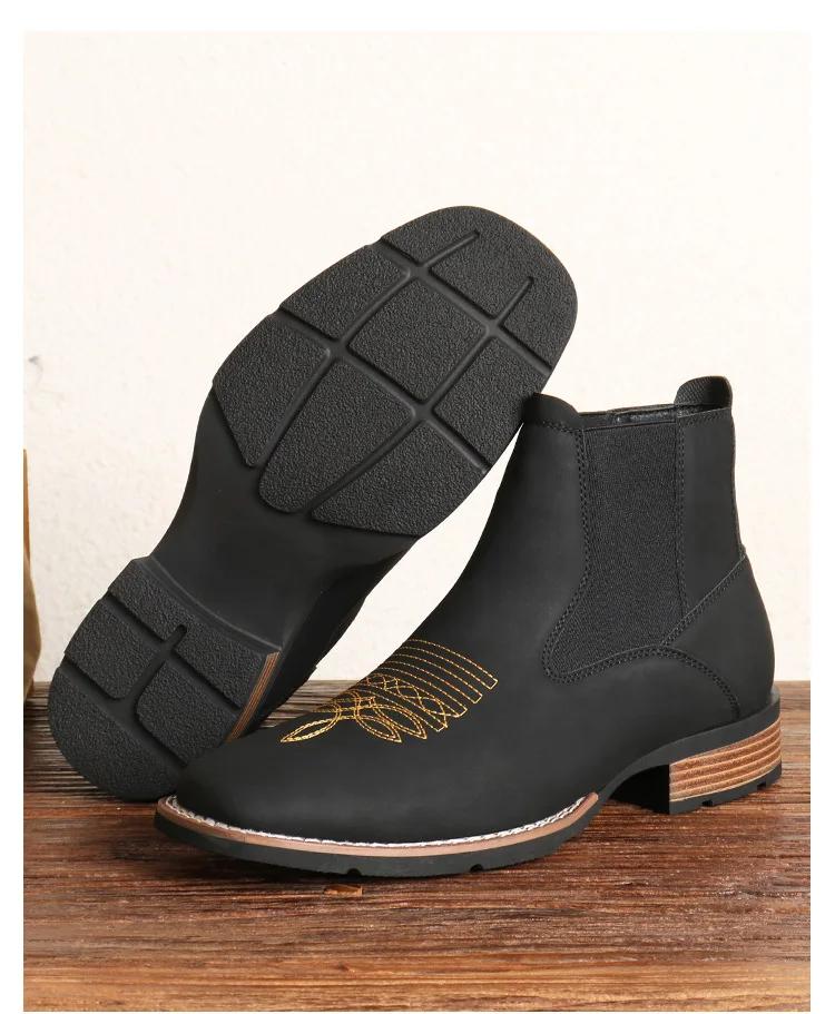tabi shoes, embroidered Chelsea men's boots-unique European and American style, comfortable black men's shoes, cowboy boots men Footwear Flat Rubber Retro Design frye boots Men's Ultra Western Boot slip-on ankle boot cinturon affordable  Closed Insole