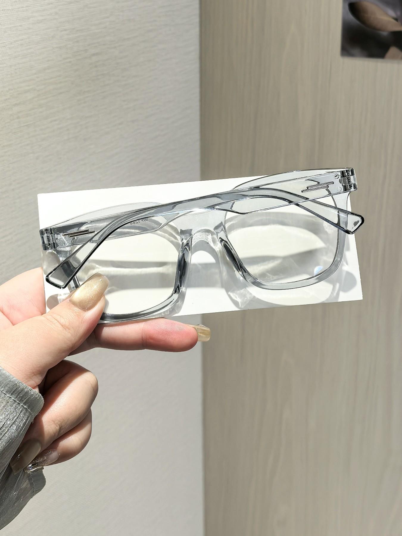 Women's Silver Color Square Frame Plain Glasses, Ultra-Light Plain Eyeglasses, Tiktok Bestseller Student Affordable Glasses, Unisex Non- Prescription