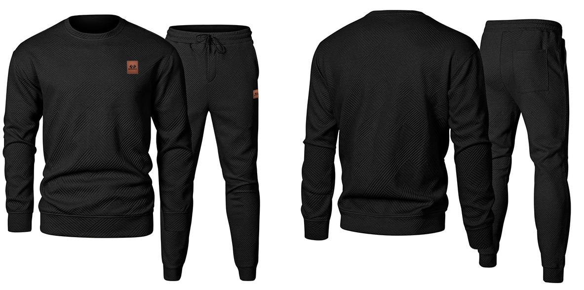 Men's 2 Piece Sweatsuits Outfits Casual Crewneck Jacquard Sweatshirt Joggers Set High Quality Fabric Classic Design for Fall Winter Spring