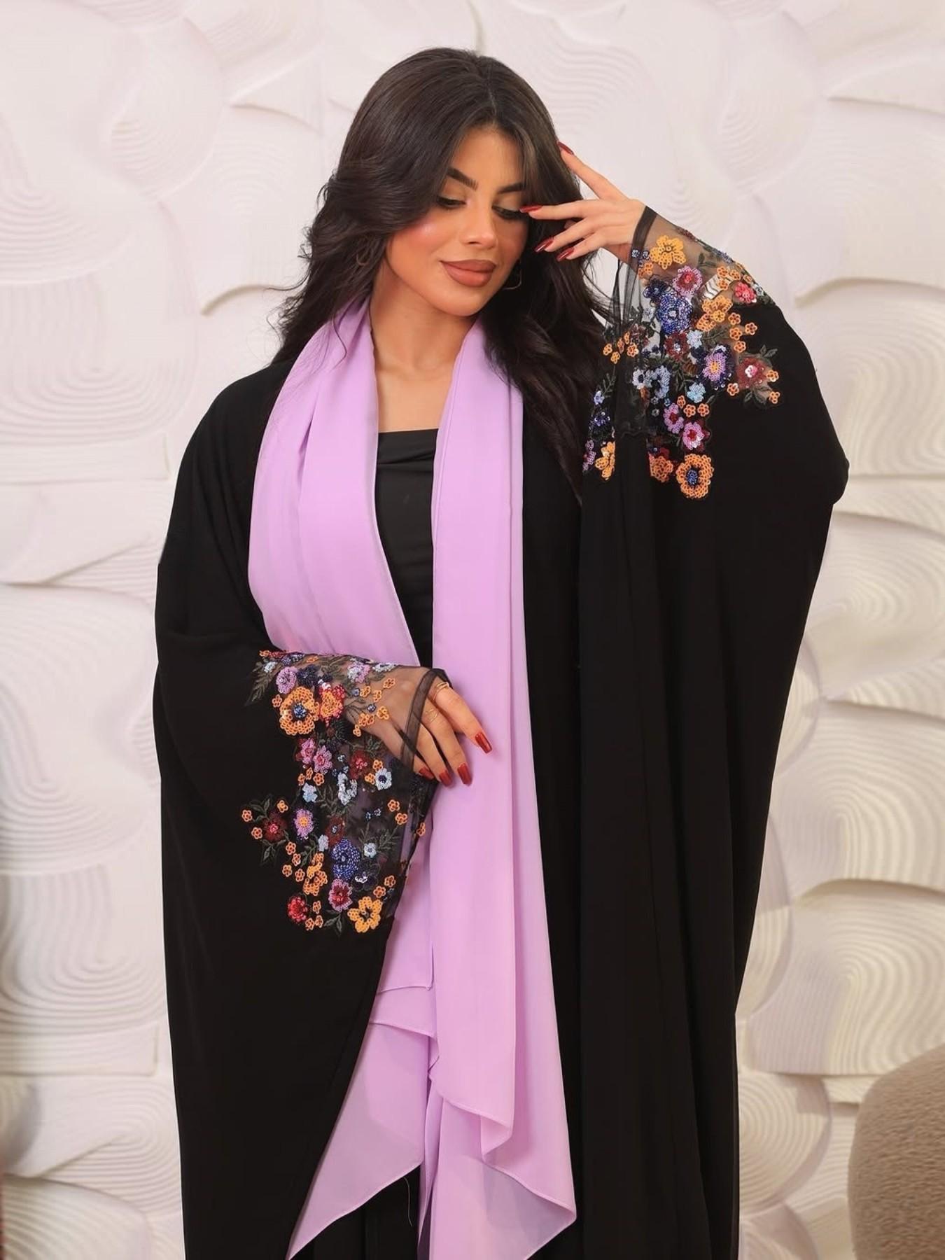 Women's Embroidered Long Cardigan, Loose Batwing Sleeve Outerwear, Elegant Plus Size Fashion, All Seasons Plain Design, Embroidery, Clothes, Baggy