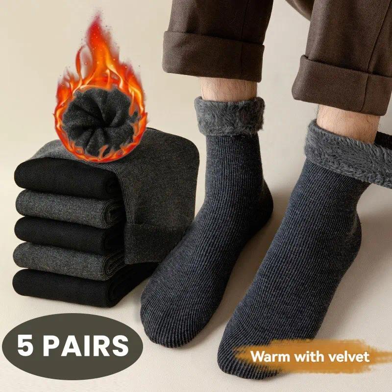 5 Pairs Men's Thick Thermal Winter Socks, Warm Insulated Cold Weather Hiking Snow Crew Socks, Soft Cushioned Long Socks for Outdoor Work Hiking, Black 5 Pairs Men's Thick Thermal Winter Socks, Warm Insulated Cold Weather Hiking Snow Crew Socks, Soft Cushioned Long Socks for Outdoor Work Hiking, Black