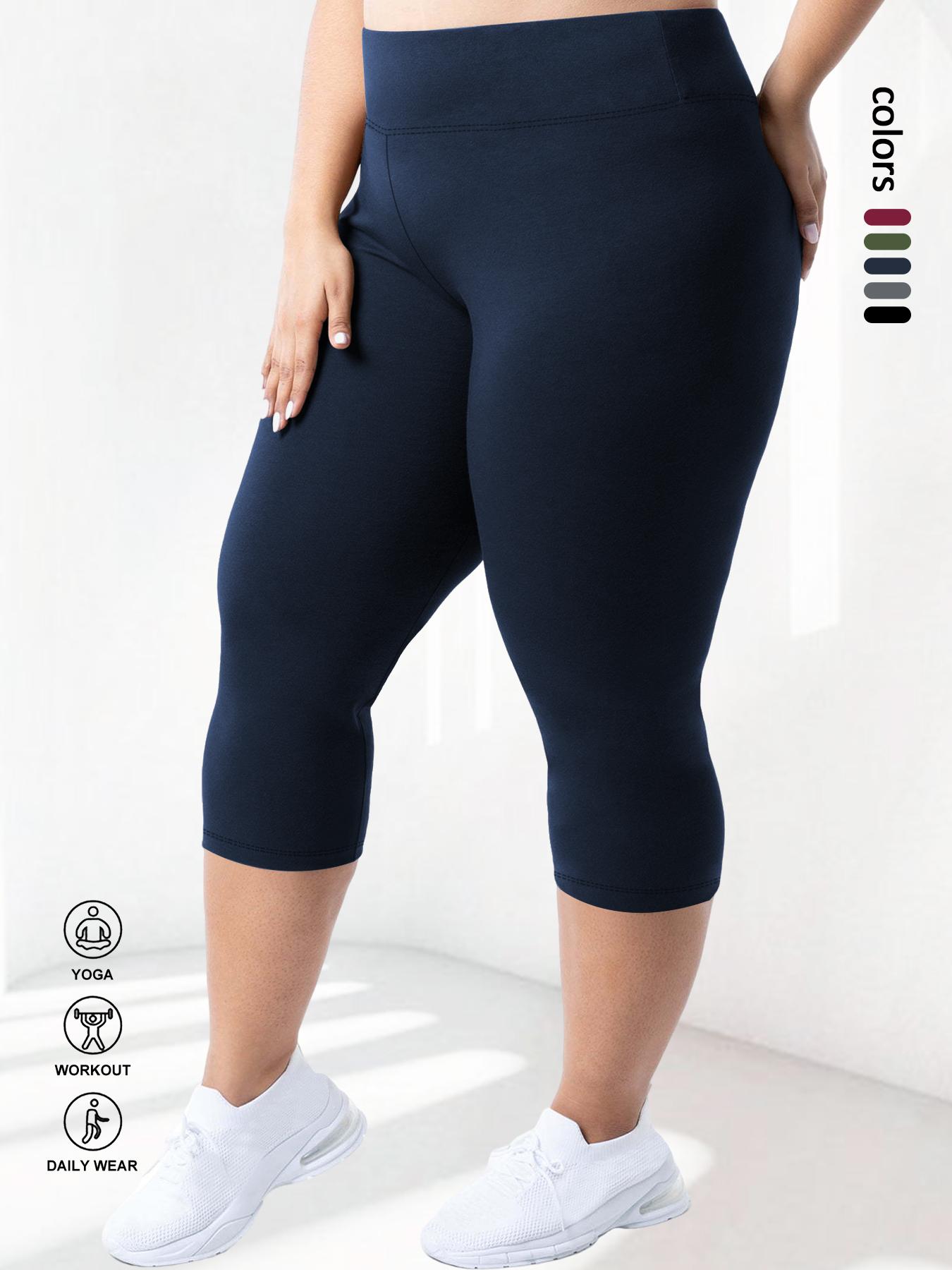 Plus Size Solid High Waist Capris Leggings, Casual Comfy Breathable Skinny Pants for Daily Workout Yoga Wear, Summer Outfits 2024, Women's Bottoms for Indoor Outdoor Wear, Shaping Leggings