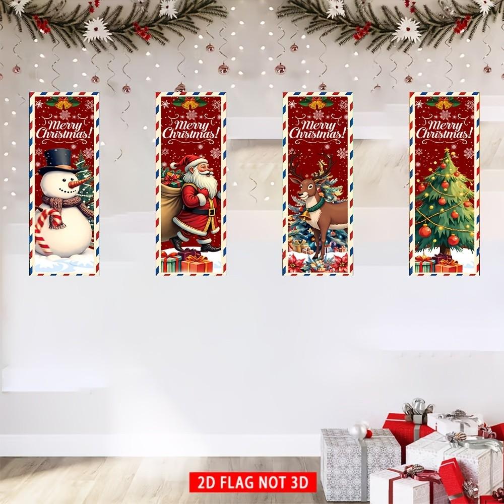 4 Piece Polyester Christmas Party Banners, Decorative Banner, with Classic Elements, Ideal for Church and Home Wall Decor, Sij-005 Model