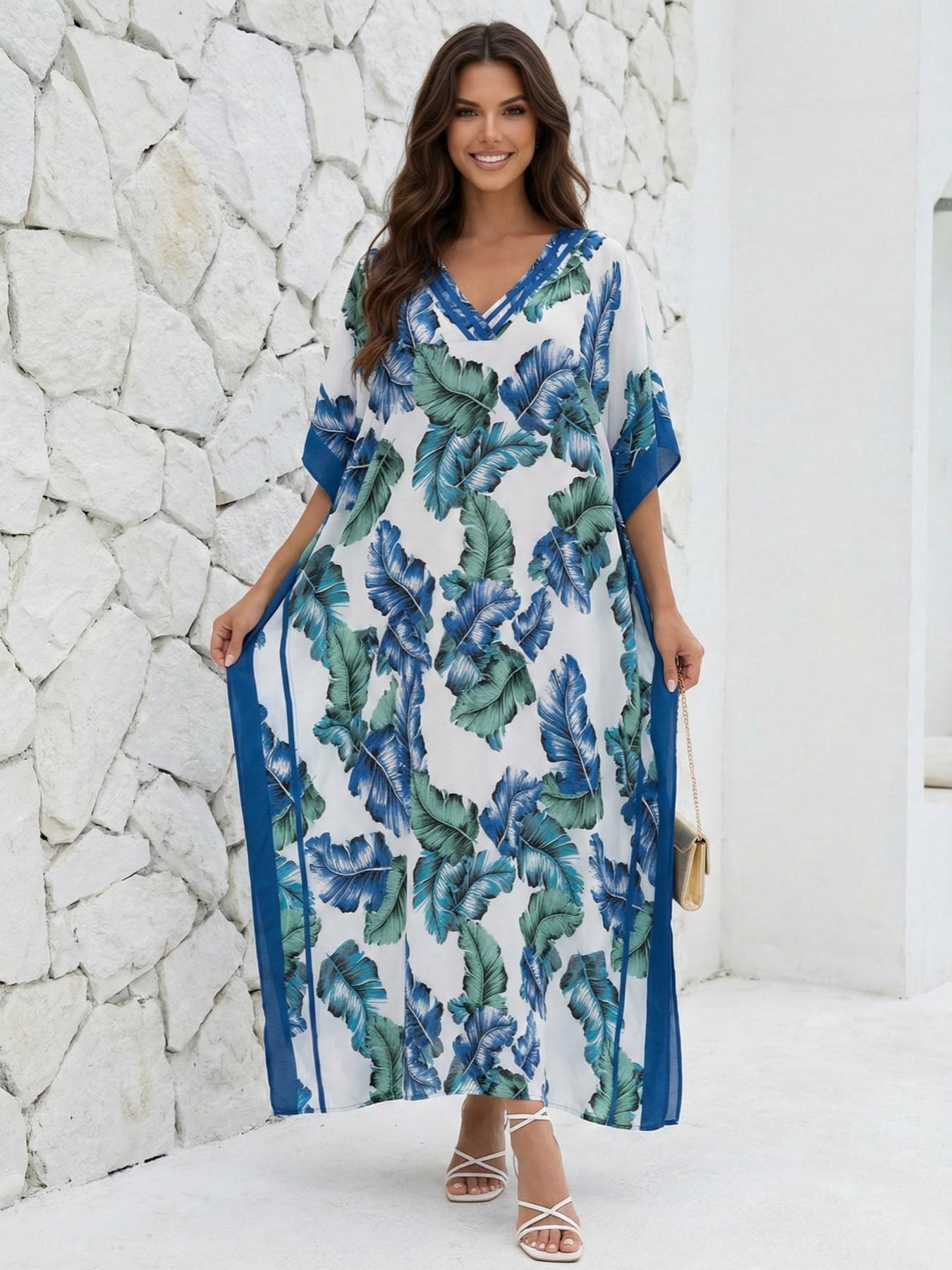 EDOLYNSA Leopard kaftans for woman caftan beach printing Moo Moo Dress casual cover up Bohemian daily wear Soft Homewear vacation party long dress lounge wear Q1615 Womenswear