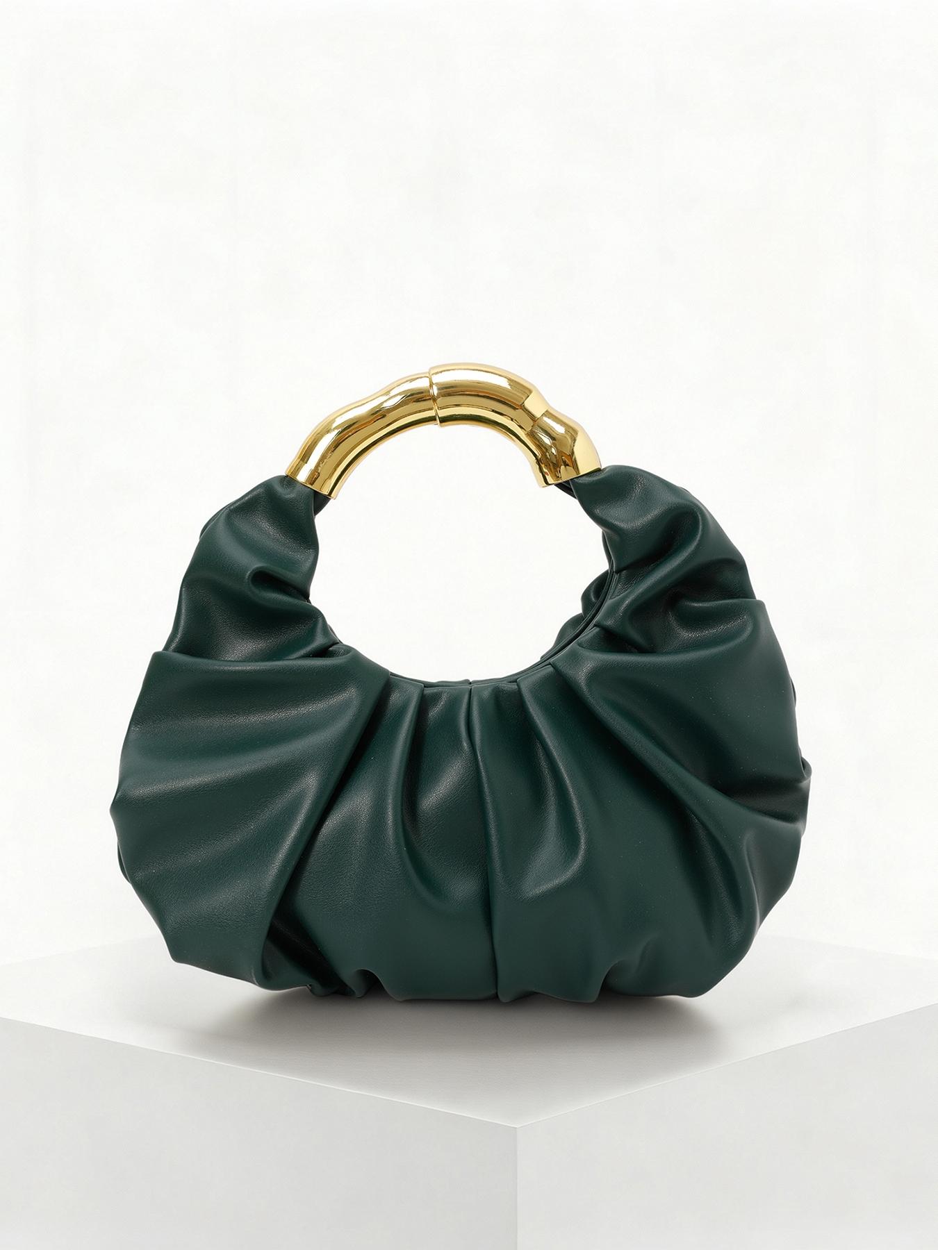 High end light luxury pleated cloud handbag, bamboo ring handle, practical texture, fashionable and versatile handbag, solid color and high quality, versatile item for dating, dinner, commuting and other occasions