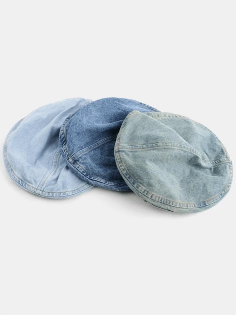 Women's Vintage Washed Denim Design Beret, Casual Outdoor Blue Hat for Women, Fashion Accessories for Daily Wear