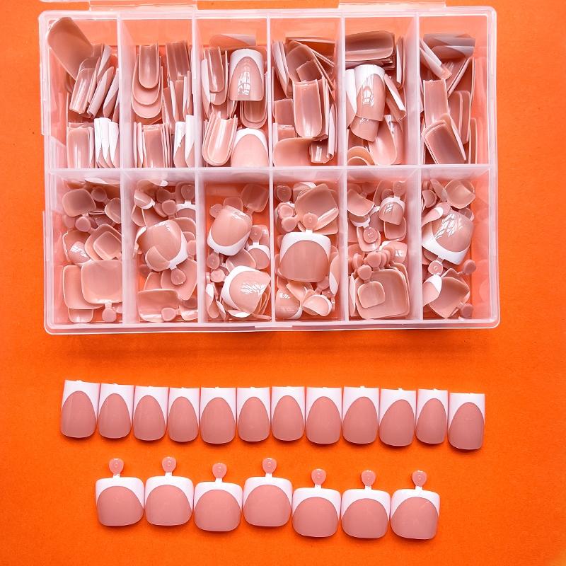 312Pcs White French Tip Press-On Nails & Toenails Set, Fake Nails Kit, Short Square Shape, Light Brown Glossy Finish Hands & Feet Nails, Detachable DIY Nail Art , Easy Application for Hands & Feet, Nail Art Supplies, Elegant Nail, Durable Pressons