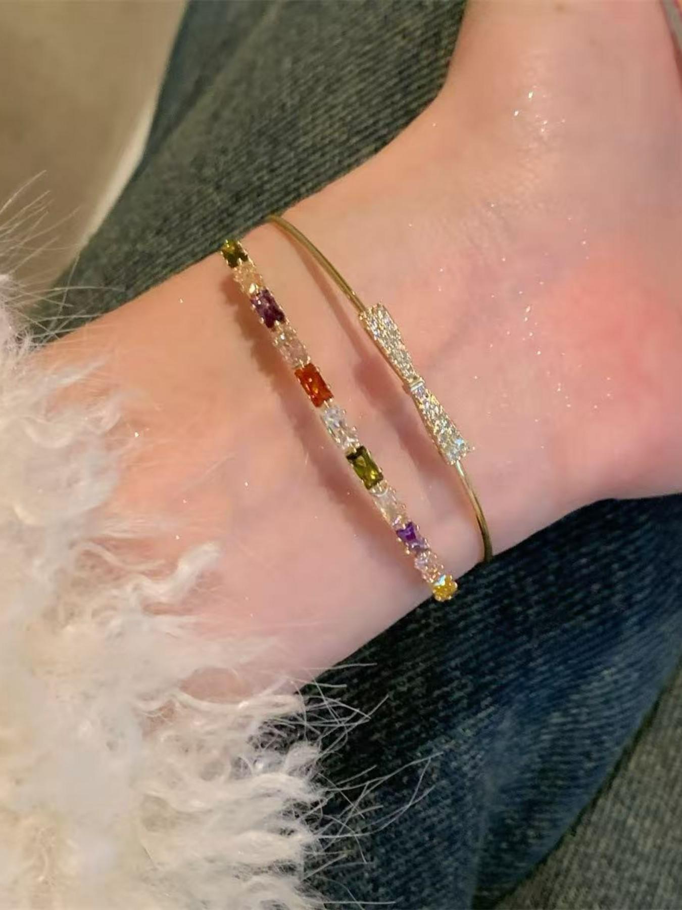 Exquisite Zirconia Bow Bangle, Versatile Stackable Bracelet, Unique Design Gemstone Jewelry, Gift for Girlfriend