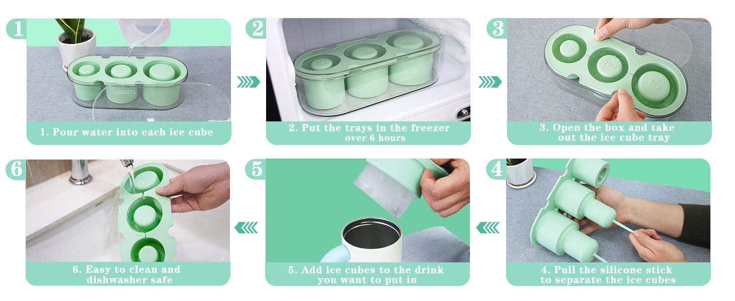 Ice Mold for Stanley Cup 30/40 Oz - Easy Fill and Release Without Touching Ice, Silicone Ice Cube Tray with Clear Lid and Bin for Freezer, Whiskey, Cocktail (Blue)