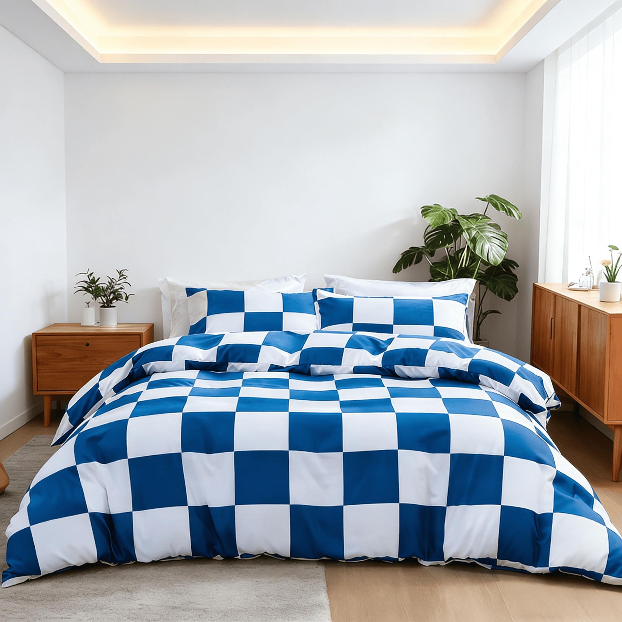 3-Piece Blue Checkerboard Geometric Digital Print Duvet Cover Set, Multiple Sizes Available, Includes 1 Duvet Cover and 2 Pillowcases (Without Insert), Modern Design, Soft & Breathable Fabric, Perfect Gift.