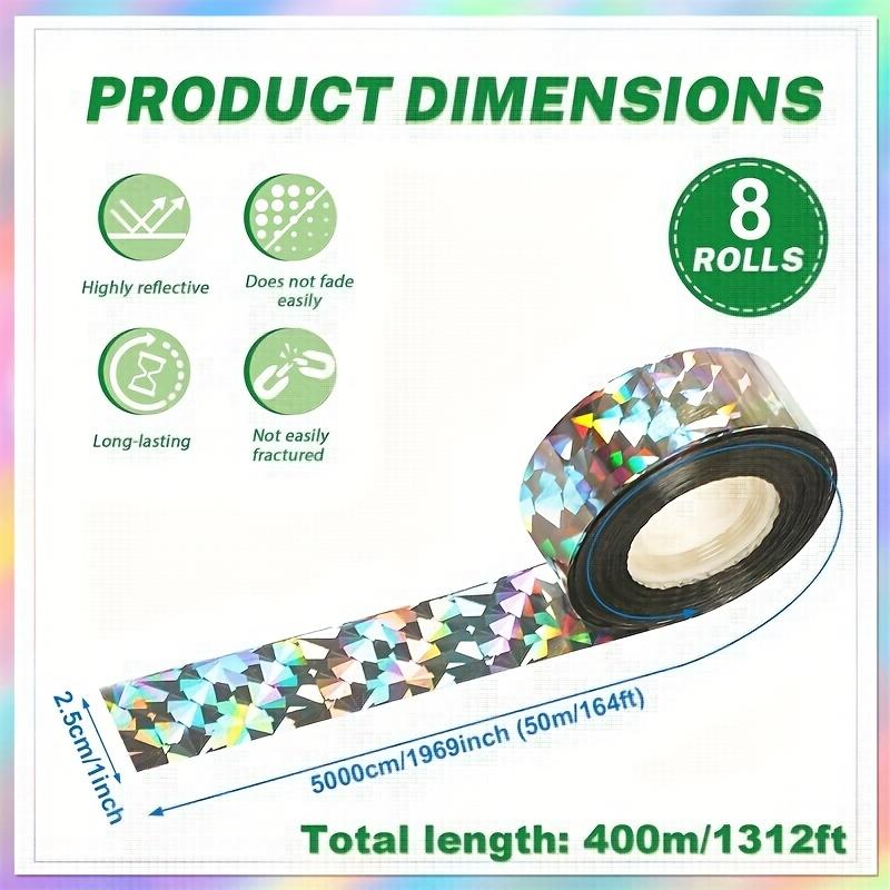 8 Rolls 400m Bird Repellent Reflective Tape Double Sided Flash Ribbon Weather Resistant Tearproof Visual Bird Scare Tape for Orchard Garden Pigeon Goose Woodpecker Duck, Halloween Christmas Shiny Decor Ribbon Non-Toxic Non-Electric