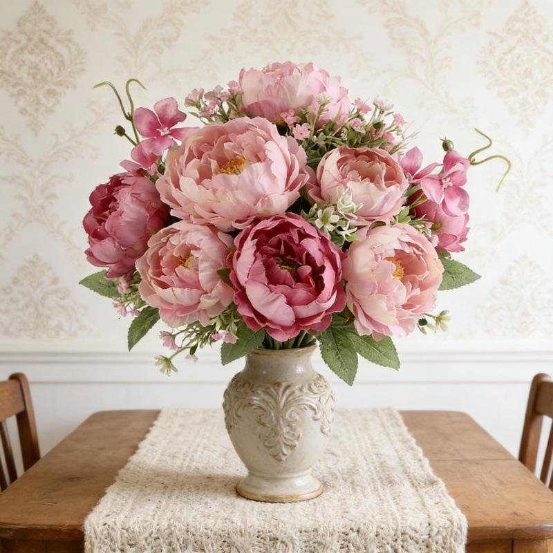 4pcs Realistic Two-Tone Pink Artificial Peony Bouquet, DIY Fake Flowers for Home Living Room Decor, Wedding Decor, Valentine's Day Gift, Long-Lasting Faux Flowers Perfect for Birthday Party, Garden, Bedroom, Dining Table, Window Sill & Bridal Bouquet