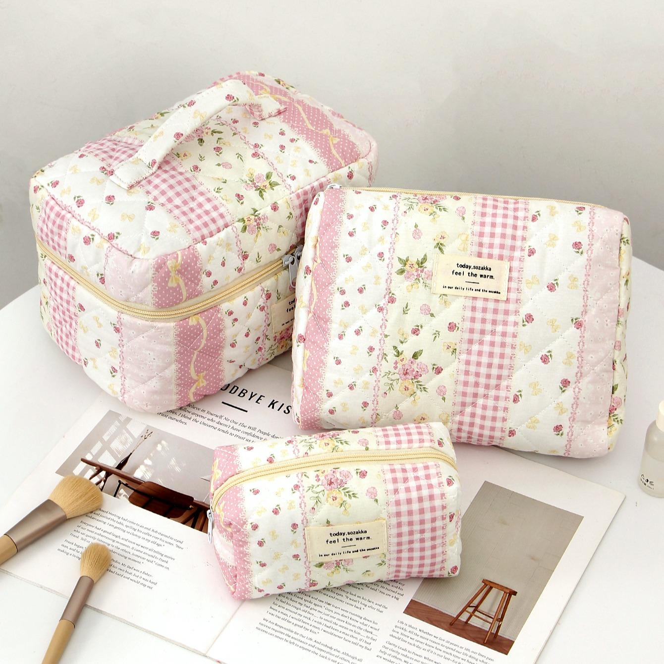 Floral Pattern Makeup Bag Set, 3 Counts Large Capacity Travel Cosmetic Storage Bag, Zipper Makeup Organizer Pouch, Travel Cosmetic Bags