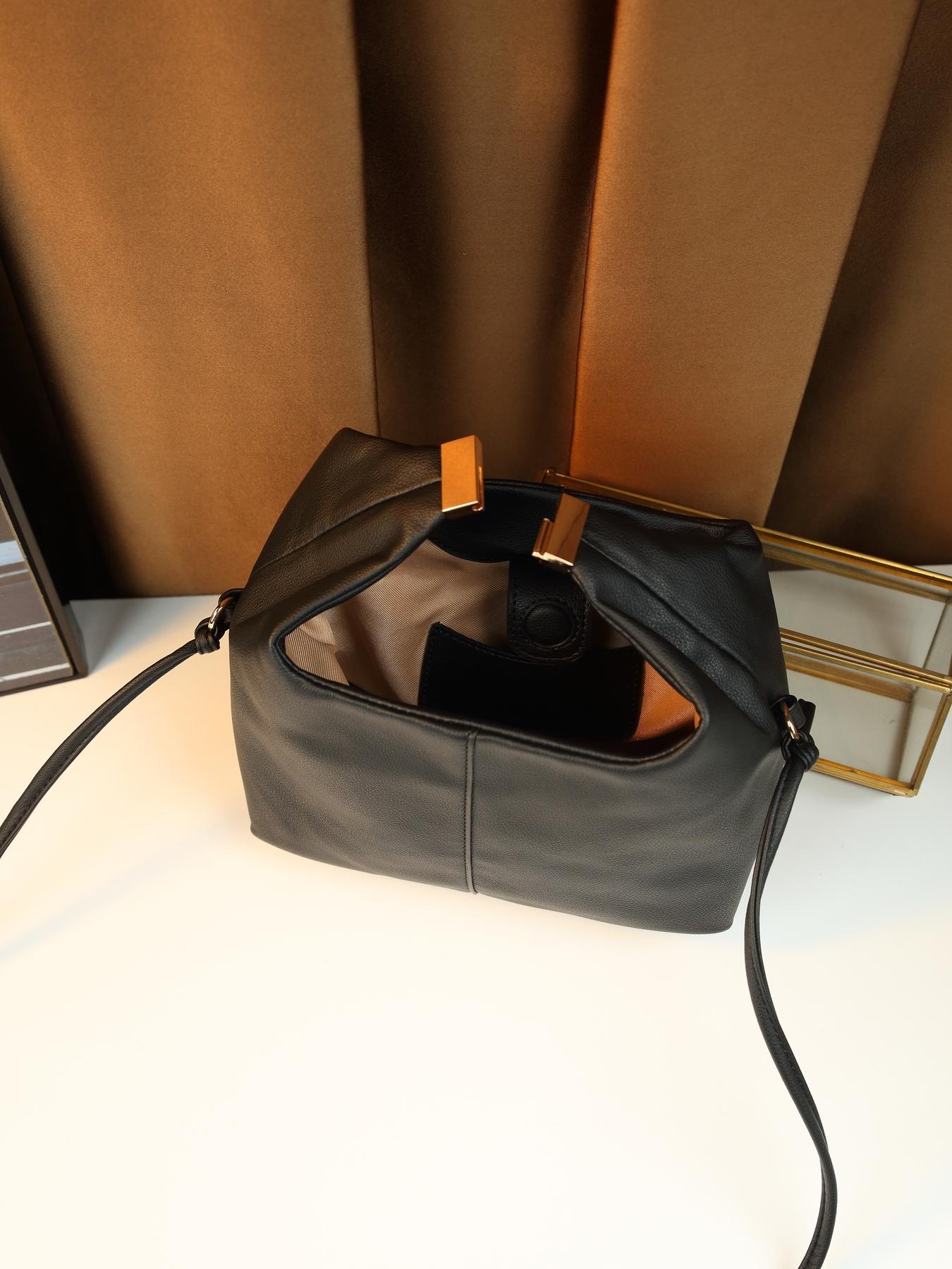 Niche design simple solid color bento bag lychee pattern going out leisure Fashionable Evening Bag shoulder messenger bag dinner bag