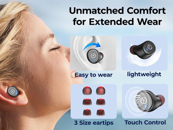 TOZO-T10 (Ergonomic Edition) Wireless Earbuds Bluetooth 5.3 Headphones, App Customize EQ, Ergonomic Design, 55H Playtime, Wireless Charging Case, IPX8 Waterproof Sound in-Ear Headset, 2024 New Version FathersDayGift Audio Electronic