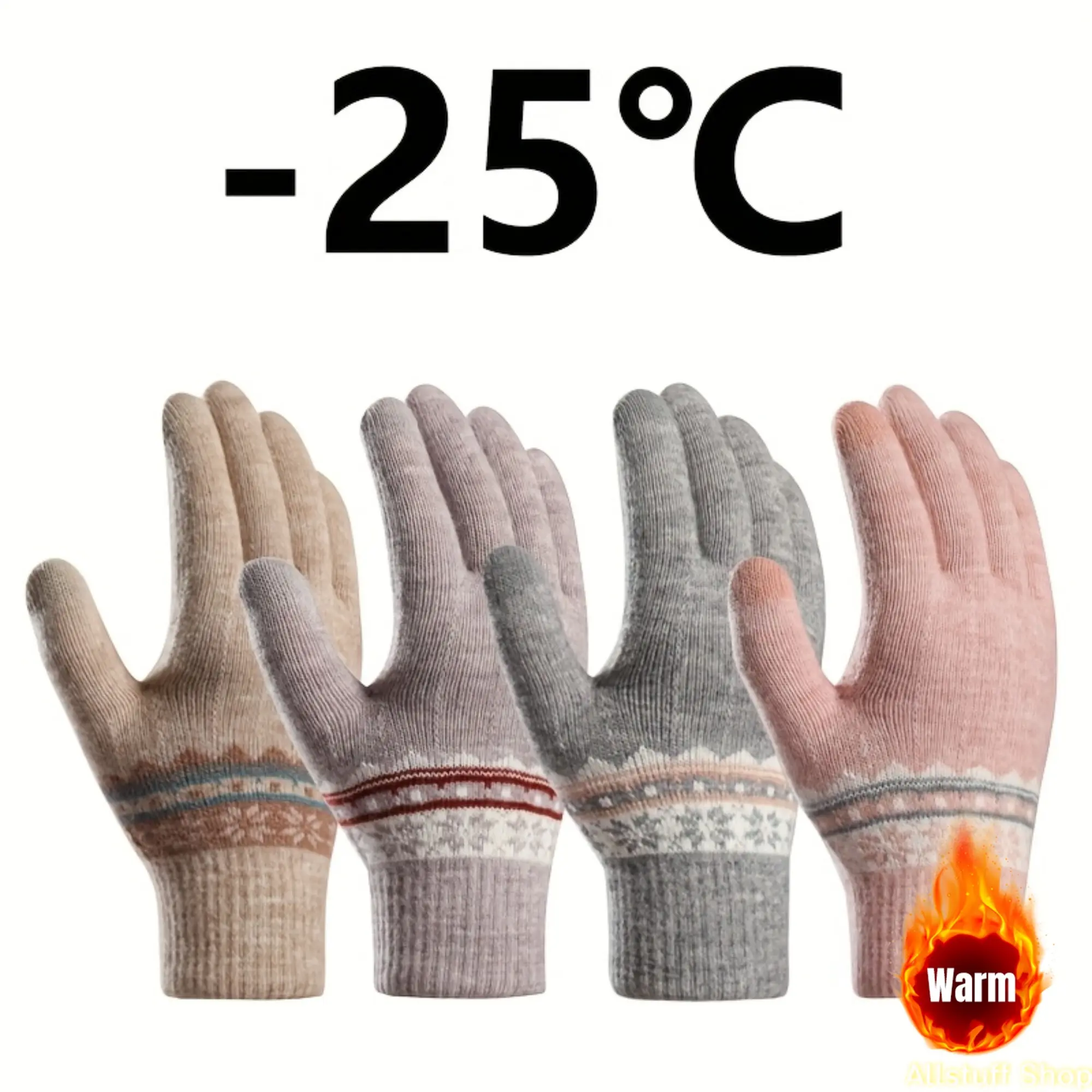 Women's Winter Warm Touchscreen Gloves - Stretchy Mittens with Full Finger Coverage, Acrylic Thermal Gloves Suitable for Smartphones, Tablets, E-Readers