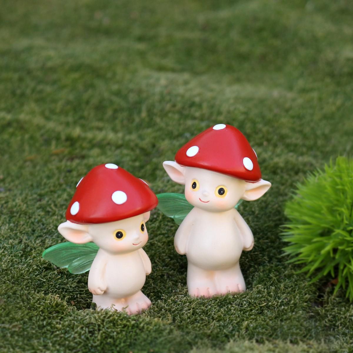 2pcs Mushroom Fairy Set, Hat Mushroom Figurines, Garden Decor, Camping Table Decor, Micro Landscape, Home Decoration, Holiday Gift