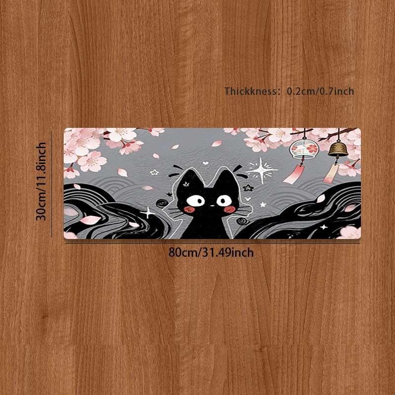 Large Anti-Slip Rubber Mouse Pad, Cherry Blossom Bell Cat Illustration, Gaming Office Desk Mat, Perfect Holiday Gift