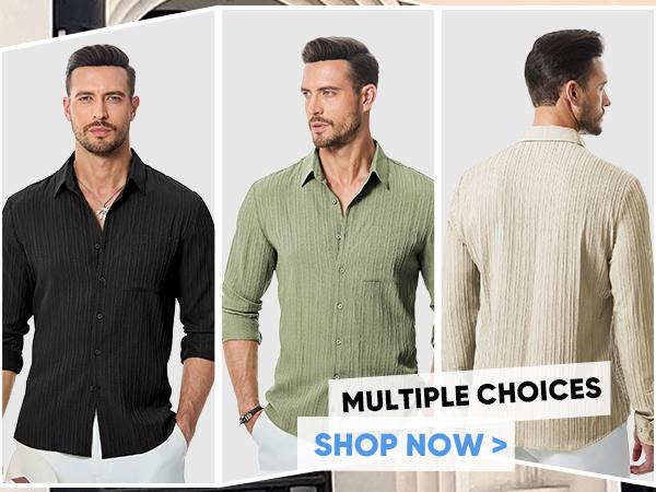 JMIERR Men's Button Down Dress Shirts Textured Long Sleeve Casual Hawaiian Beach Shirt with Pocket