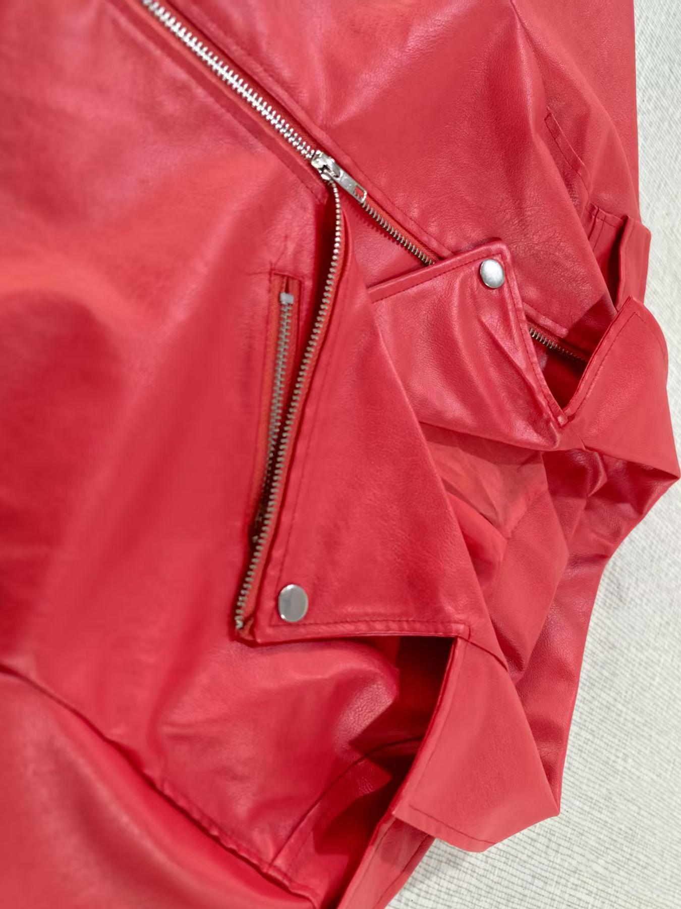 Women's Biker Style Chic PU Leather Jacket, Short Design, Waistline Enhancer, All Seasons Wear, Fitted Fit, Plain Pattern