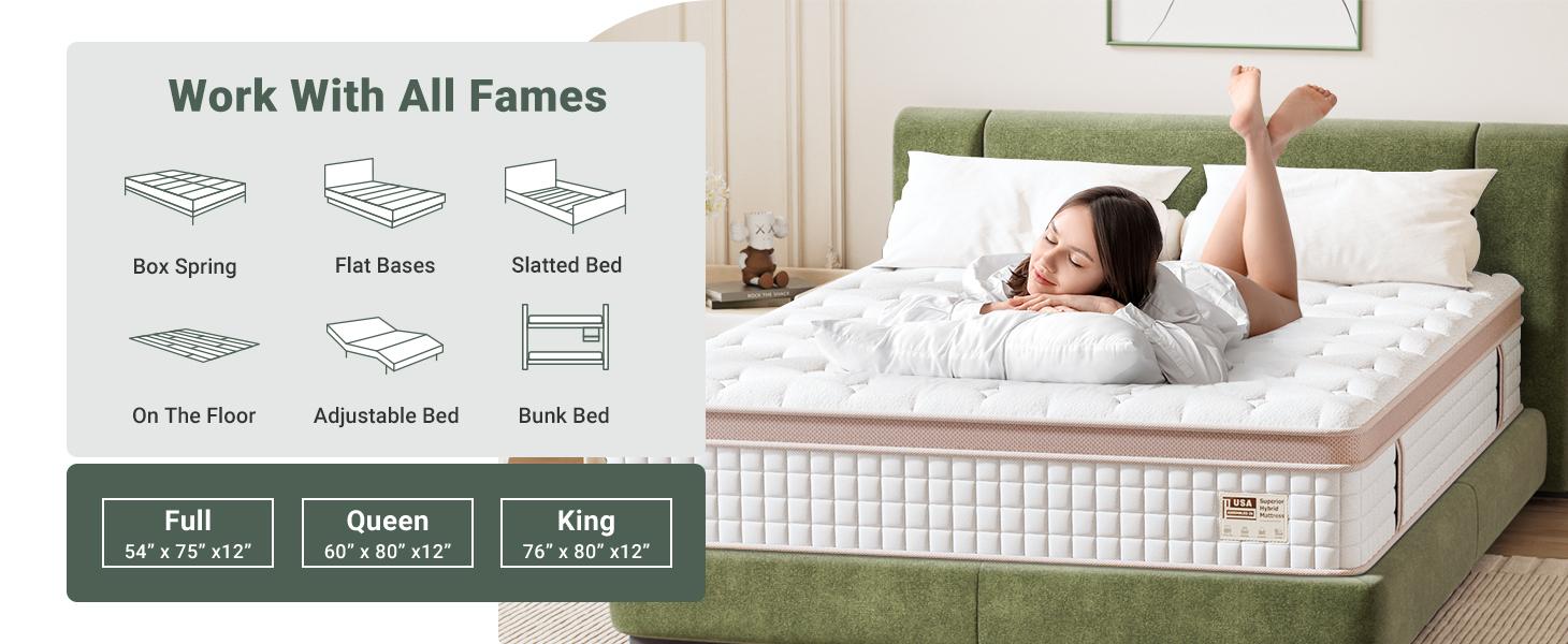 FlexPedic 12-14 Inch Extra Firm Hybrid Mattress, Queen/King, Gel Memory Foam & Pocket Springs for Pressure Relief & Motion Isolation, Fiberglass-Free