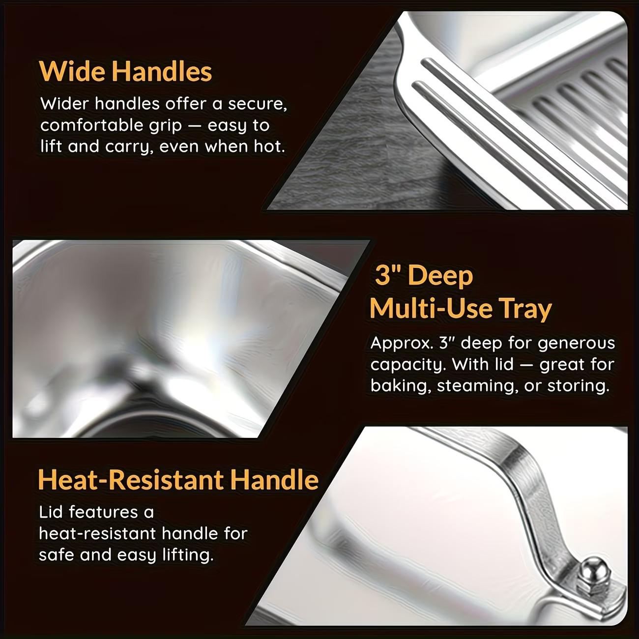 1 piece Thickened Stainless Steel Fish Baking Pan, Rectangular Non-Stick Oven Tray with Lid & Double Handles, Heat Resistant Kitchen Bakeware for Festival Seafood, Desserts, Bread, Home Restaurant Use