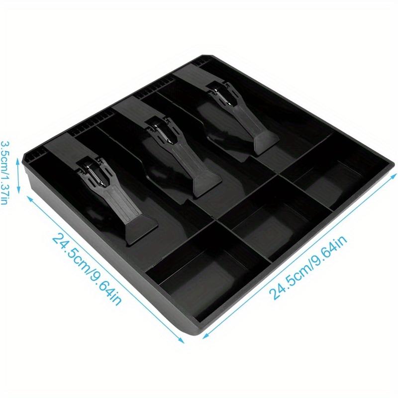 3/4/5 Compartment Black Plug-in Cash Drawer with Tray, Layered Sorting for Banknotes & Coins, Wear-resistant Large Capacity Finance Storage Cabinet for Commercial Shops