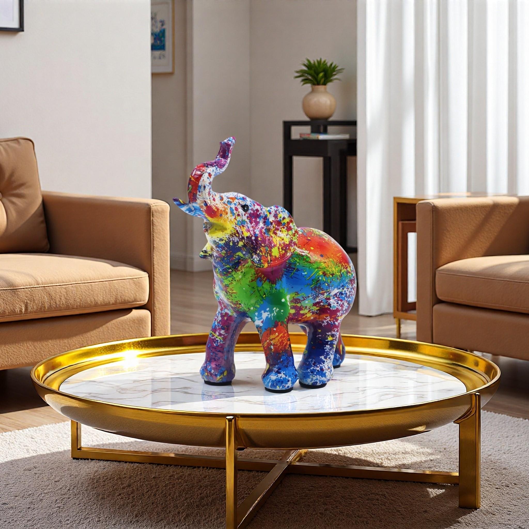 1pc Abstract Art Sculpture & Colorful Elephant Resin Statue for Living Room, Office Desk, Home Decor - Vibrant Decorative Piece, Creative Gift Idea, Feng Shui Symbol for Homeowners - Unique, Modern, Eye-Catching