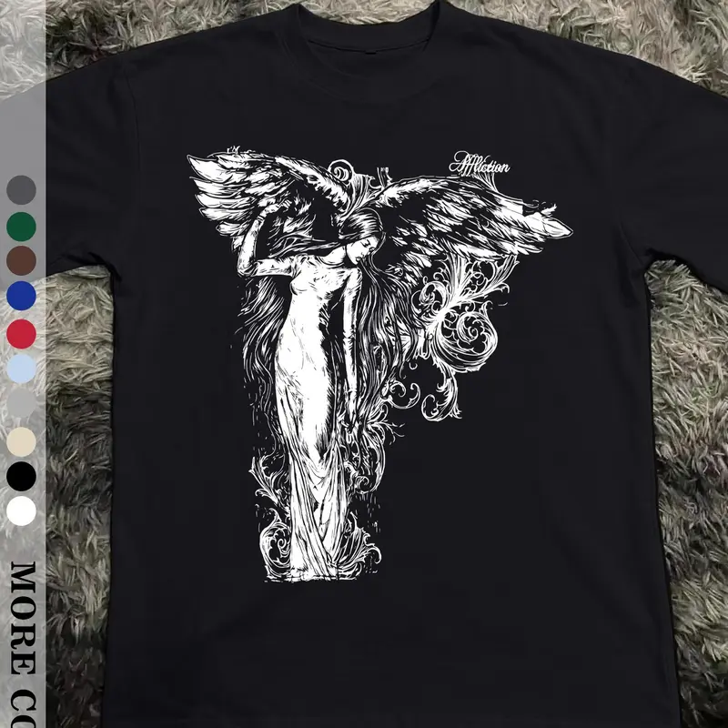 Unisex Vintage Winged Angel Print T-Shirt, Streetwear, Casual Short Sleeve Oversized Top, Fashionable Graphic Tee, Graphic Print Tees