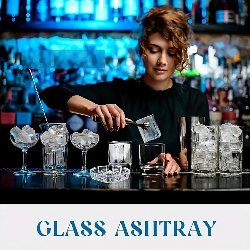 Modern Glass Ashtray with Reticulated Design, Portable & Decorative for Home Office, Indoor Outdoor Use, Perfect Gift for Father's Day