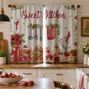 2 Panel 28"X40" Pink Rose Eucaltptus Kitchen Curtains Short Small Kitchenware Spring Butterfly Rod Pocket Funny Quotes Plants Botanical Bedroom Living Room, Home Decor, Farmhouse Home Decor