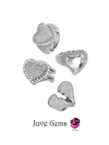 Hip Hop Heart Design Ring, Artificial Zircon Full Setting, Unisex Valentine's Gift, Street Style Jewelry, All Seasons Accessory