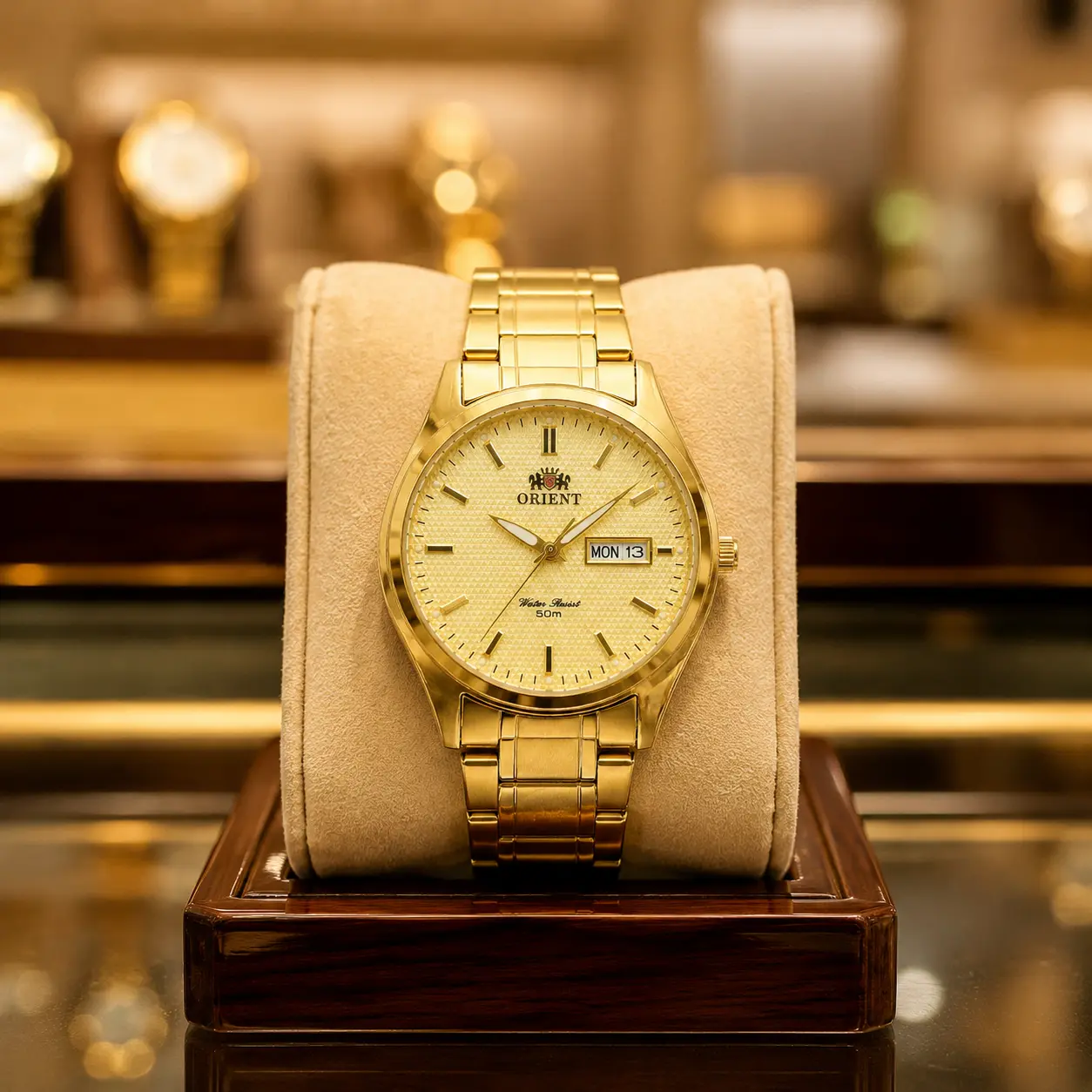 Men's Automatic Mechanical Watch, Classic Gold-Tone Stainless Steel Dress Watch with Round Face and Day-Date Display, Analog Wristwatches, Automatic Cal., Male Watch