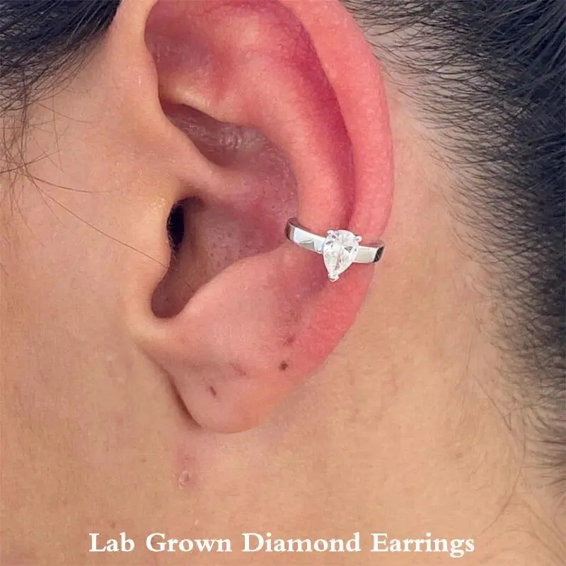 Platinum 950 Pear Cut CVD & HPHT Diamond Cuff Single Earring 0.3Ctw DEF/VS VVS Lab Grown Diamond for Any Occasion