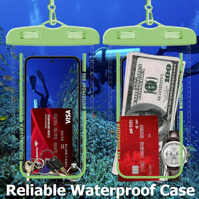 2 Pack Underwater Waterproof Phone Pouch, for Outdoor Sport Water Games Protect, up to 7 Inches (Black,Cyan)
