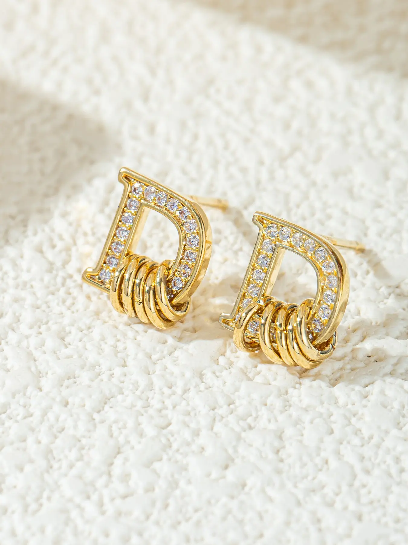 Initial D Earrings for Women, Rhinestone Letter D Dangle Earrings, Boho Style Statement Jewelry Gift, Plastic Chain Material