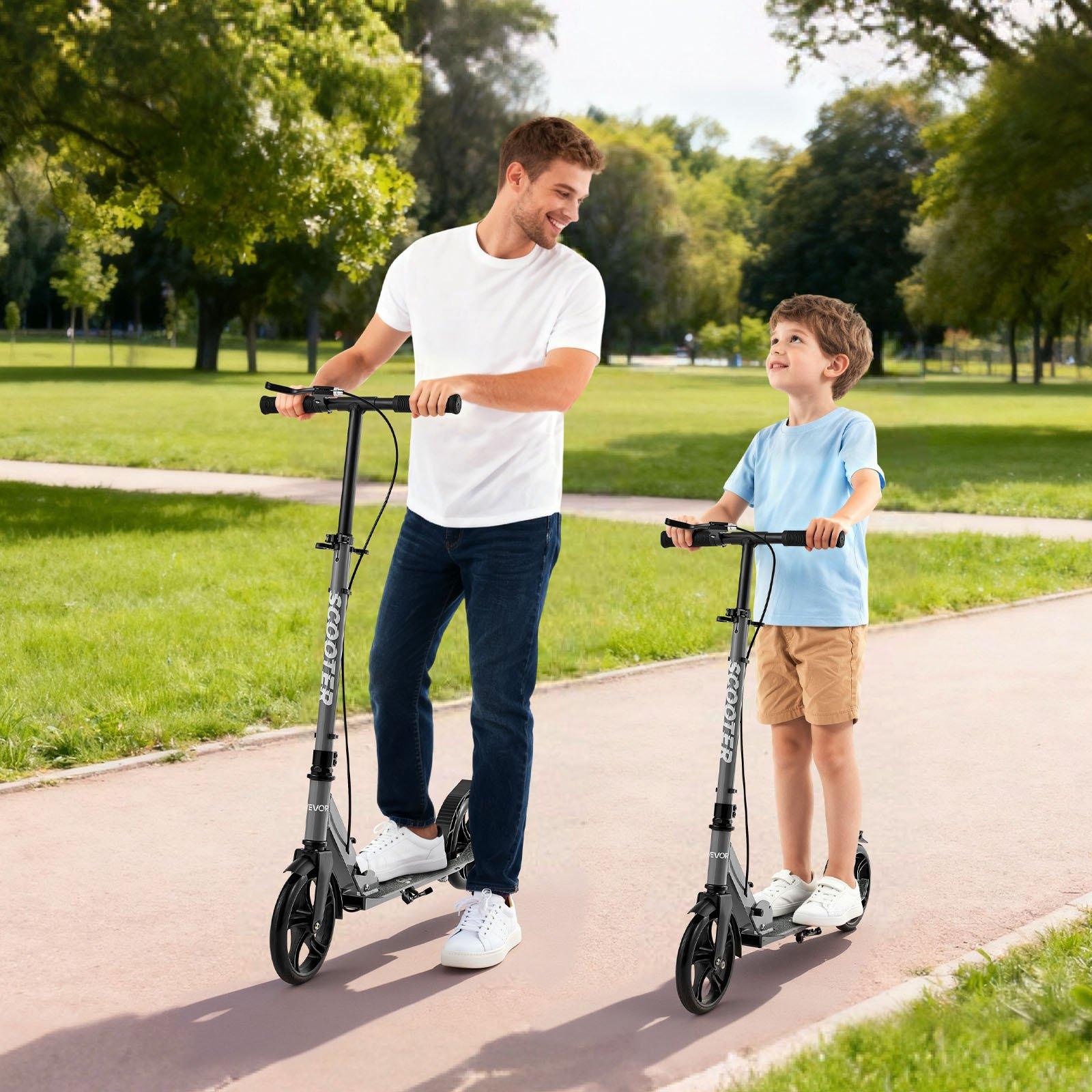 fathersdaygift VEVOR Kick Scooter for Kids Ages 8+, Teens Adults, 2-Wheel Toddler Scooter with Adjustable Height Handlebar, Wide Anti-Slip Deck, Foldable Lightweight Frame for Boys Girls up to 220 lbs, Gray