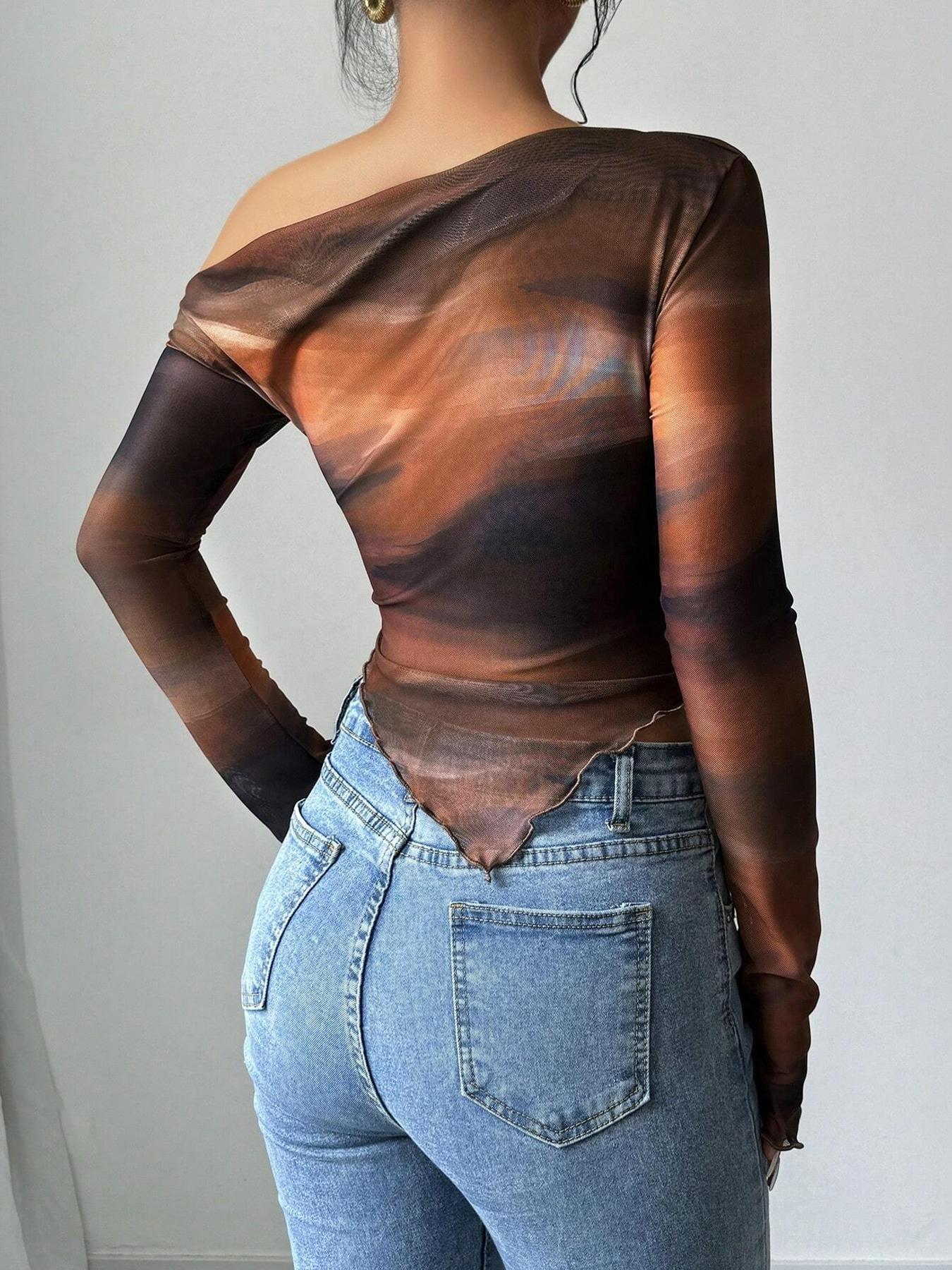 Women's Long Sleeve T-Shirt, Fashionable Casual Comfortable Slim Fit, Printed Drop Shoulder Design, Perfect for Daily Wear