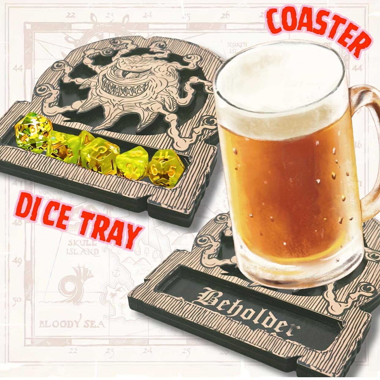 Role-Playing Game Dice Tray Coaster Set, Beholder Class Icons Cute Coasters, Fantasy Home Decor, Kitchen Gift, No Dice Included