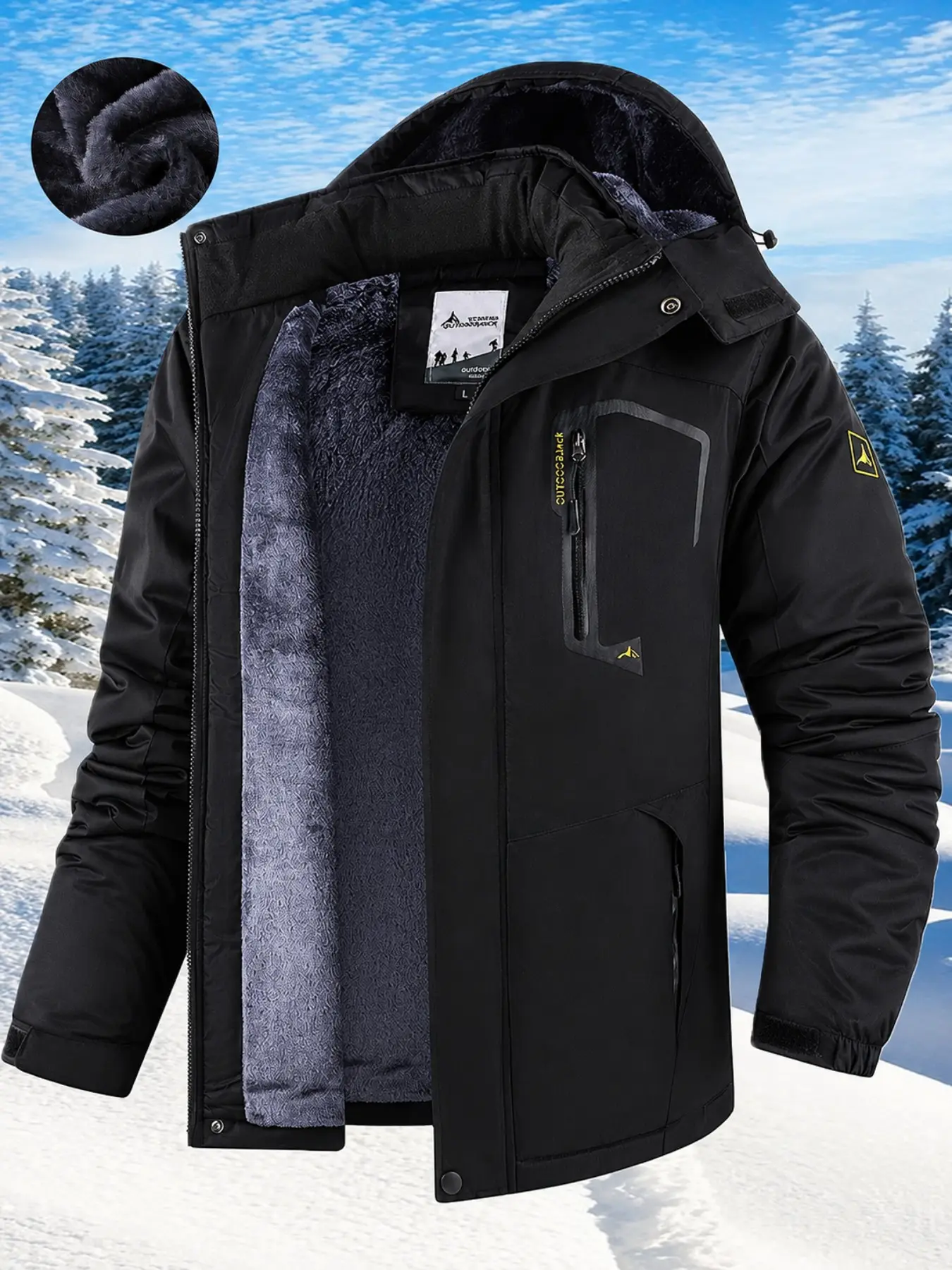 Men's Fall Winter Waterproof Windproof Warm Jacket, Hooded Standing Collar Outdoor Coat, Sporty Loose Fit, Multi-Pocket Zip Design, Windproof Hiking Jacket
