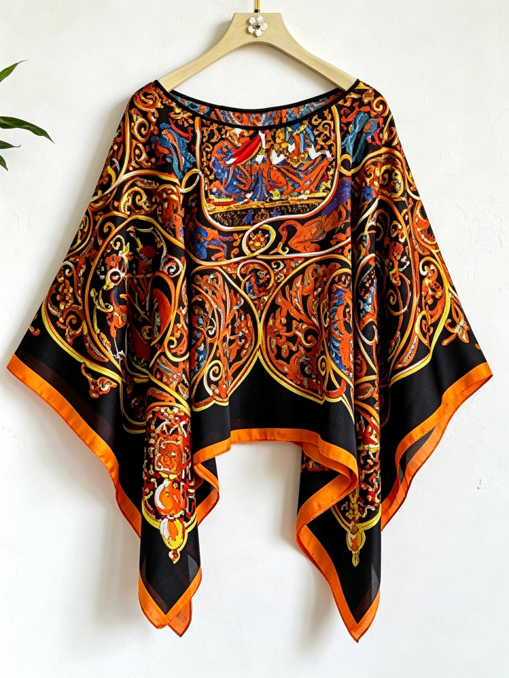 1 piece of women's chic elegant retro paisley multi-pattern pullover shawl, lightweight chiffon sun protection top for summer, oversized boho loose batwing sleeve outer cardigan, ethnic style vacation beach sun protection clothing