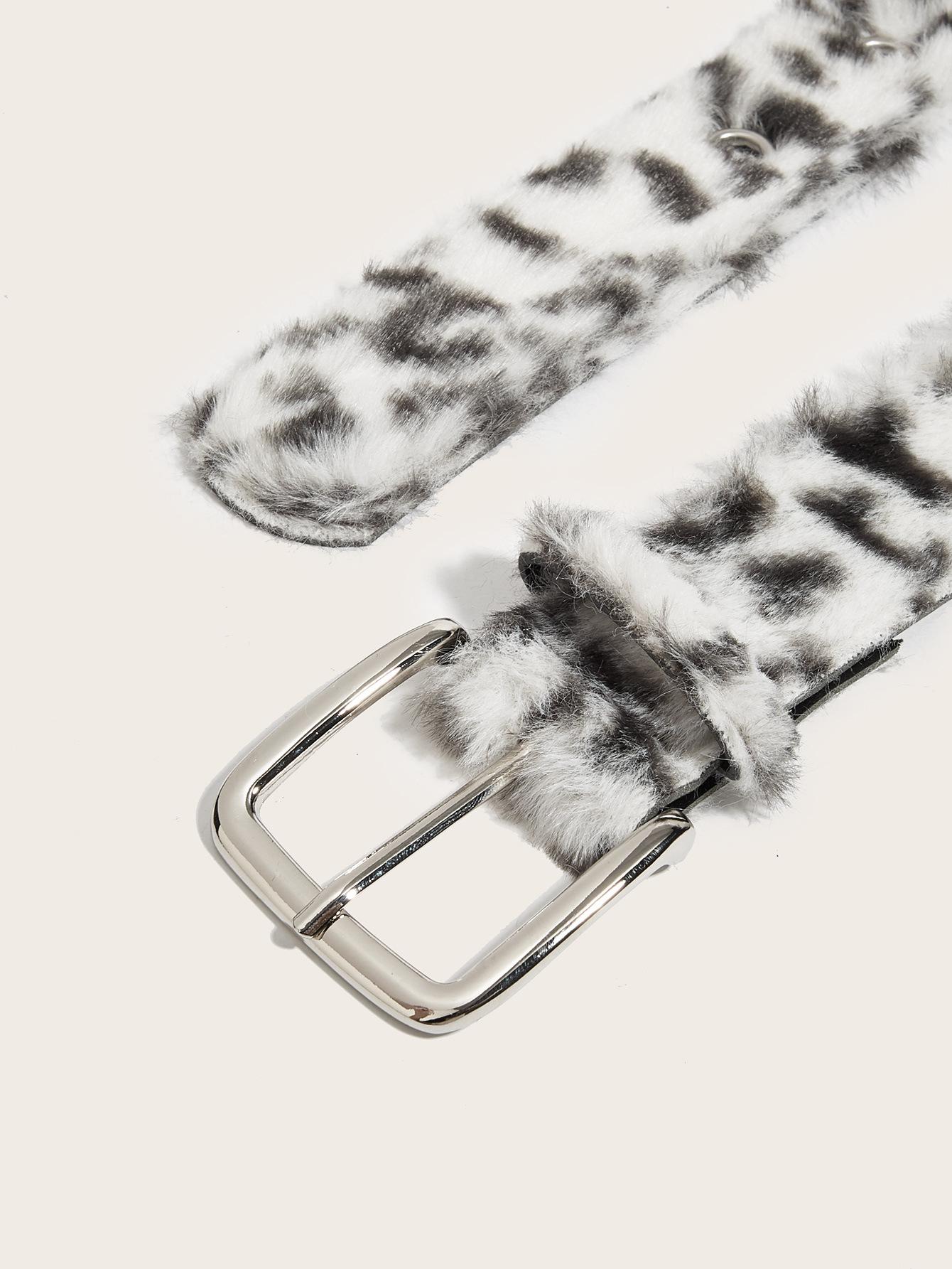 1 Piece Gray Leopard Print Furry Belt, Sweet & Cool Style, For Daily Streetwear & Denim Outfits