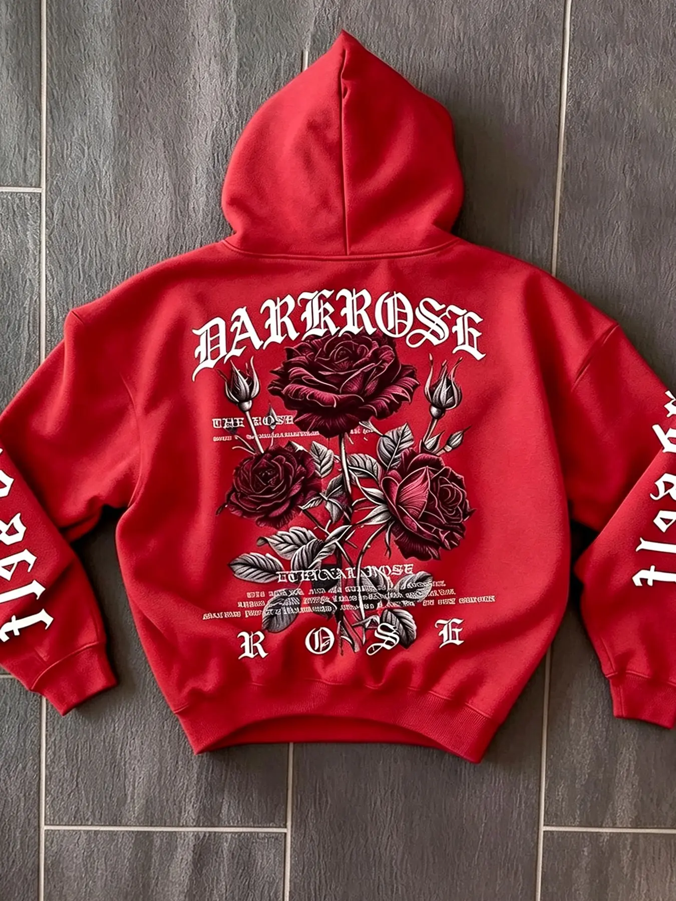 Men's Casual Long Sleeve Hooded Sweatshirt, Gothic Dark Rose Loose Hoodie, Vintage Street Style Floral Pullover, Men's Top for Fall, Gothic Graphic Sweatshirt, Casual Hooded Sweatshirts