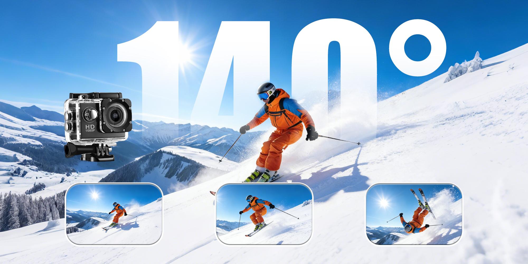 1080P Action Camera,98FT Waterproof Underwater Camera,USB Charing,140° Wide Angle,POV Camera,,Sports Camera with Accessories Kit,Suitable for Travel,Hiking & Surfing