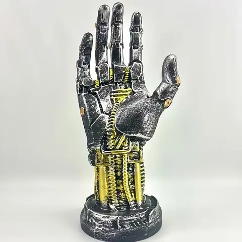 Sci-Fi Cyberpunk Mechanical Arm Statue, Resin Decoration Figure, Futuristic Game Controller and Headset Holder Desktop Ornament, Gift for Gamers and Men, for Christmas and Anniversaries