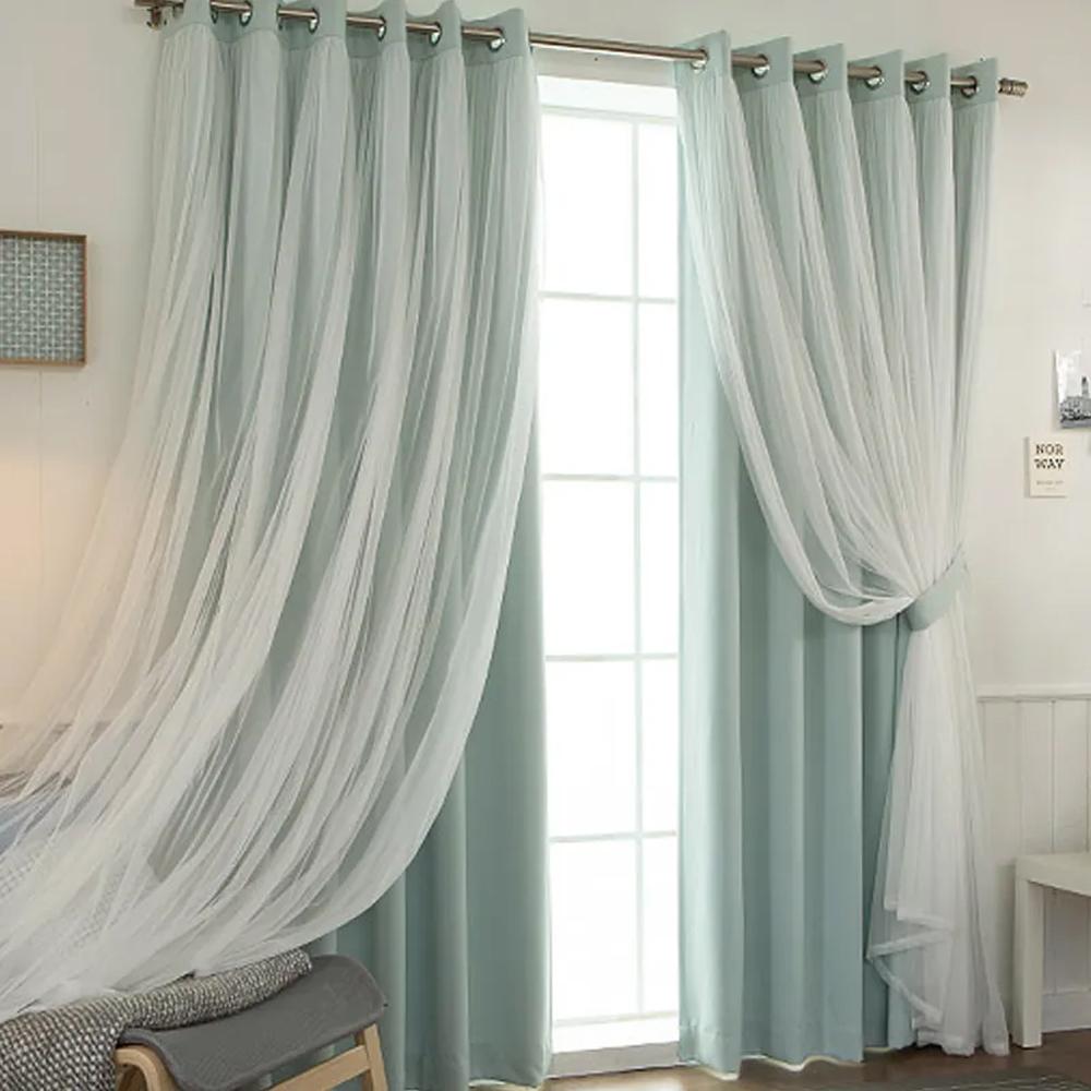 Double Layer Curtain, Solid Color Blackout Curtain, 1 Piece, Fashionable Home Decor for Living Room & Bedroom, Window Curtain